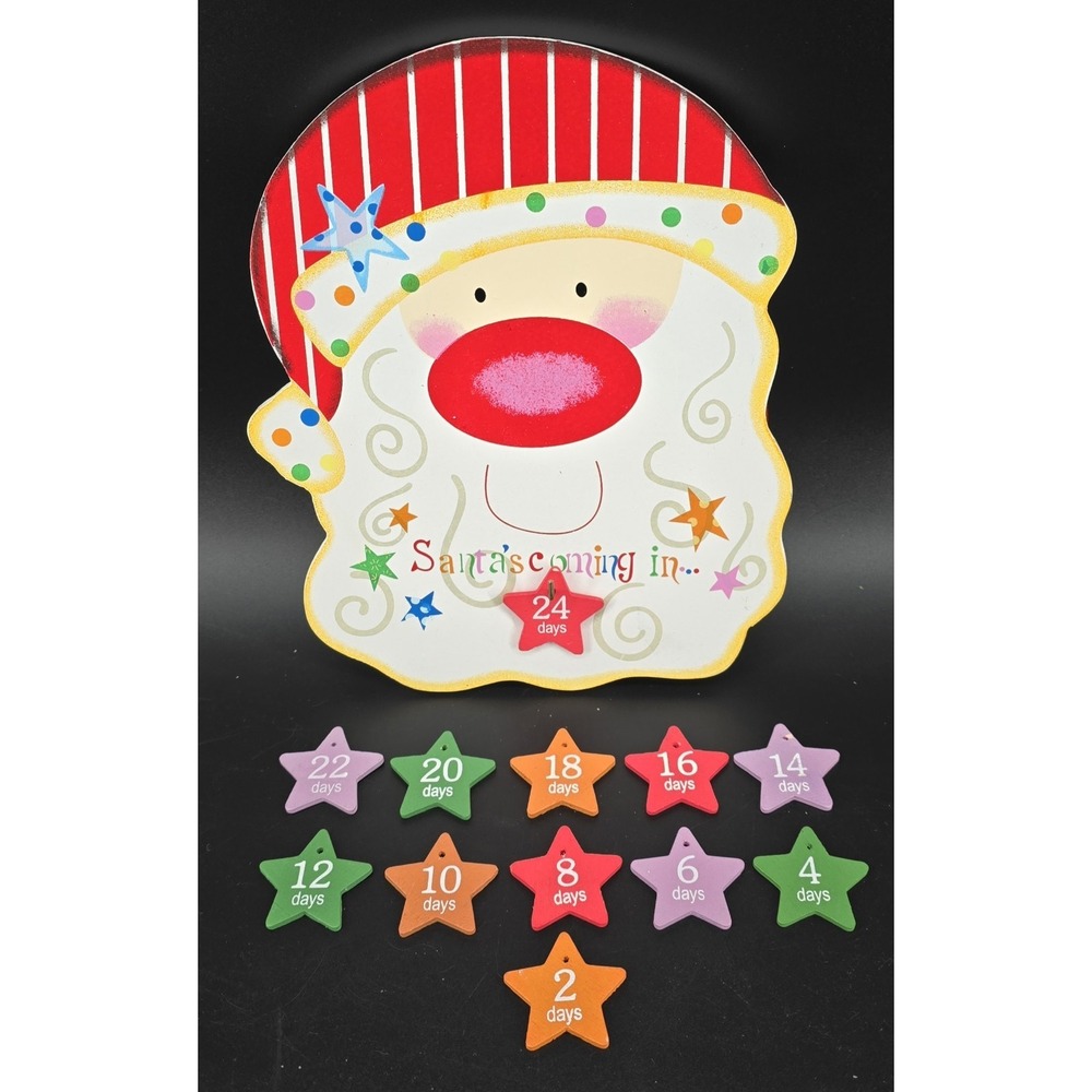 Giftco Santa Christmas Countdown‎ Calendar Wooden Hanging Whimsical Decor Fun